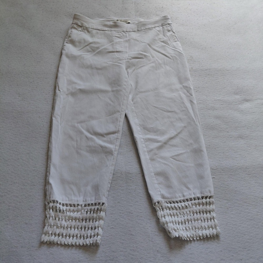 Zac Rachel Womens Size 6 White Cropped Pants Crochet Lace Hem Stretch Capri Boho